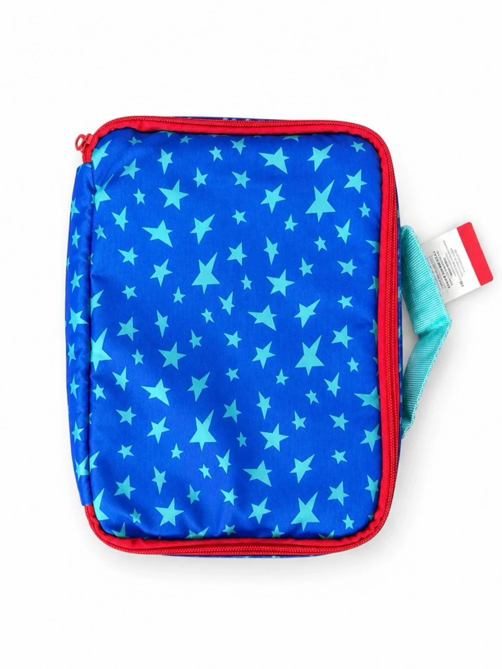 Kids Insulated Lunch Tote Blue Aqua Star Print Red Zip School Snack Bag O/S